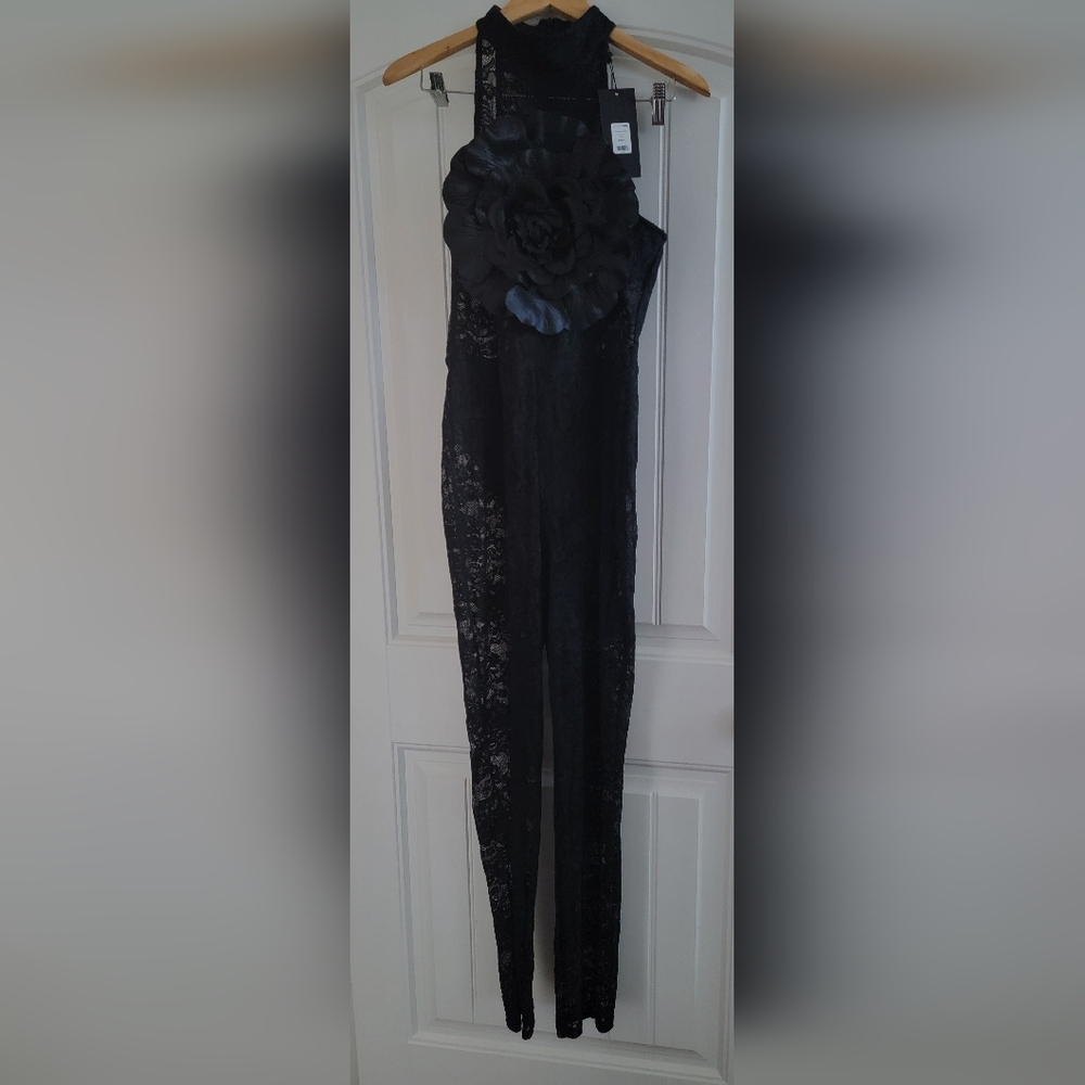 (NWT) Fashion Nova Black Mae Lace Jumpsuit - Picture 3 of 4